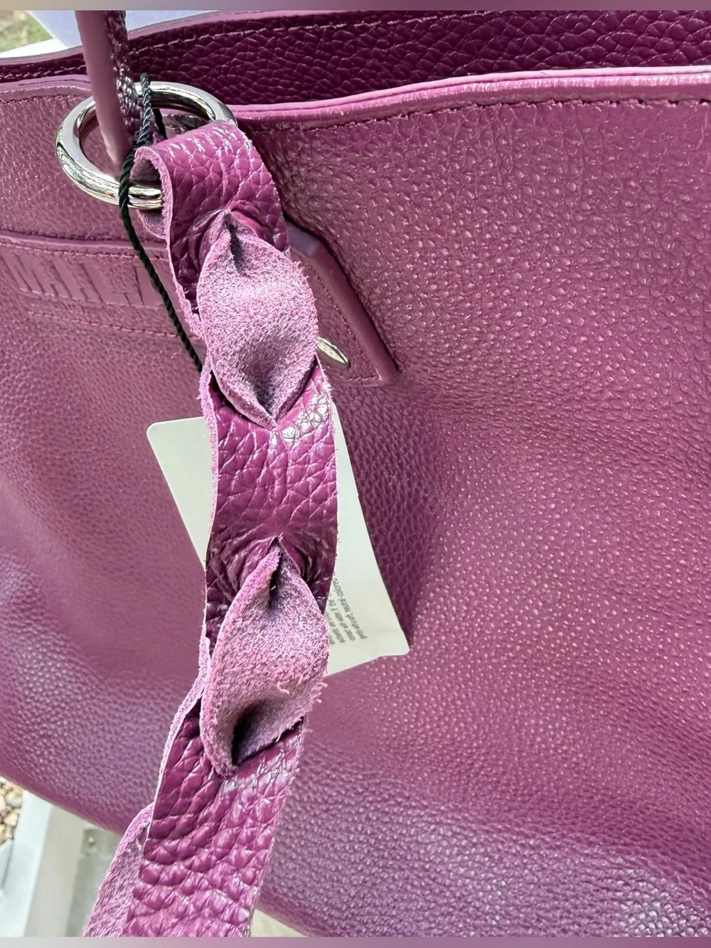 M.I.L.A. MILA Luxe Pebbled Leather Tote Bag Plum Made In Los Angeles NEW